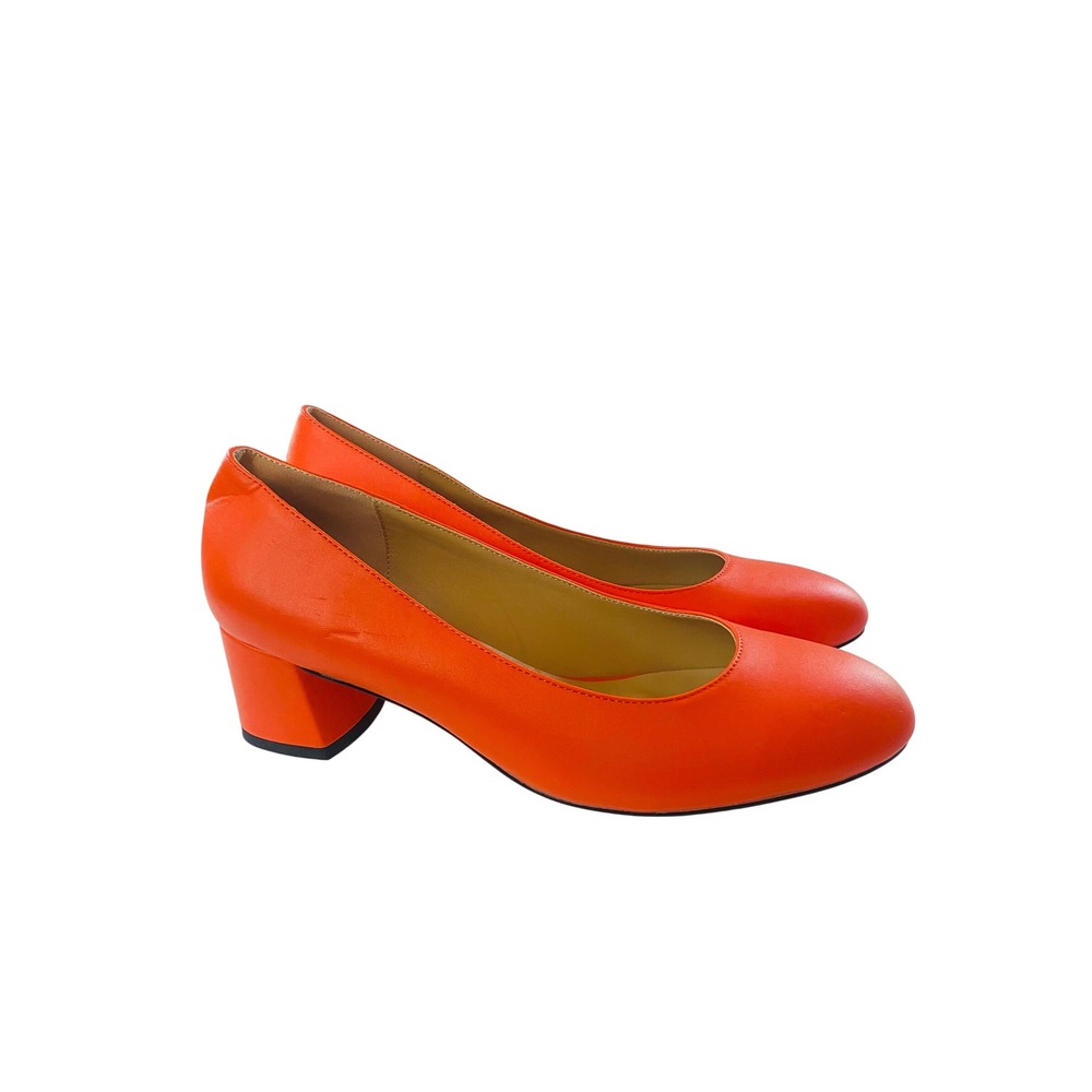 RLYGHWAO Orange Round Toe Block Heel Pumps Womens Size 9 EU 40 Low Heel Shoes